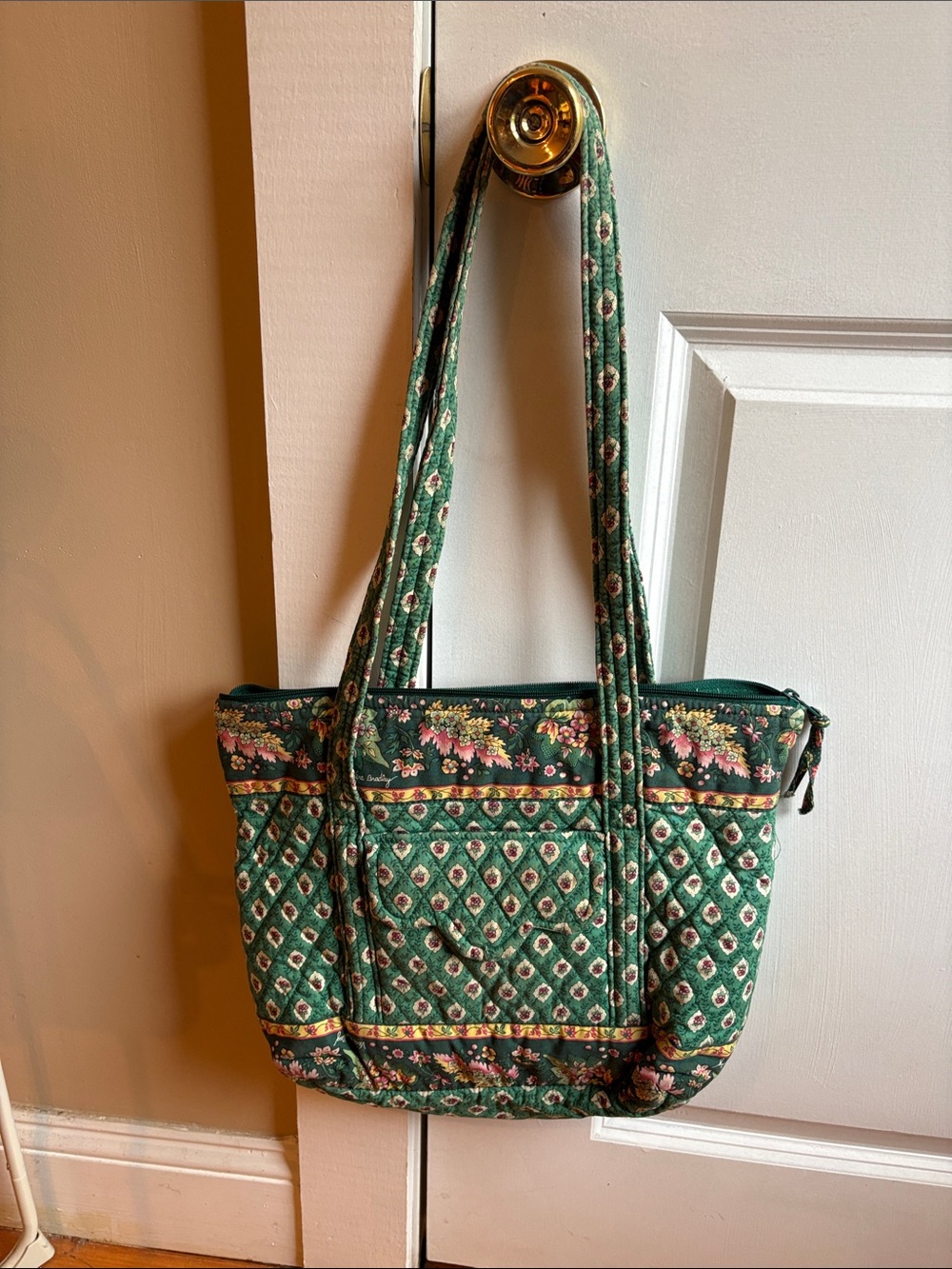 Vintage 90s Vera Bradley Quilted Floral Tote in retired “Greenfield” Pattern